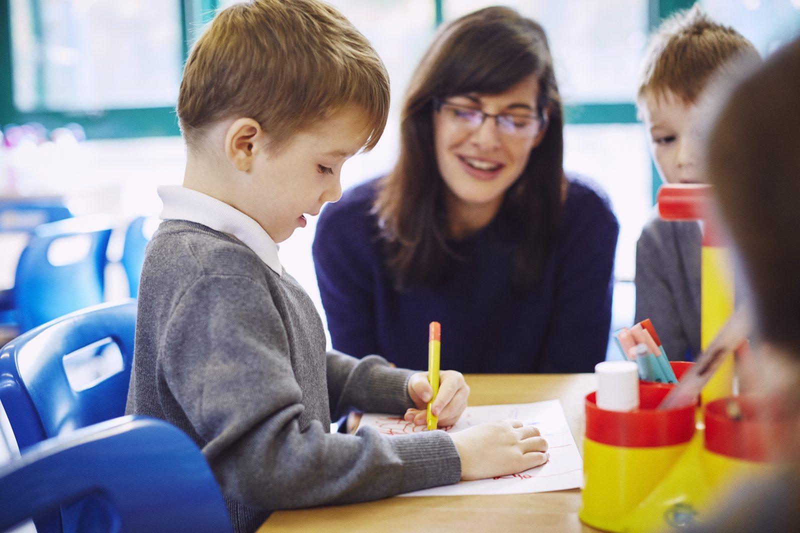 Pupils working together in a classroom